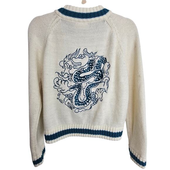 Modcloth Sweater Cardigan Just The Fortuitous Embroidered Dragon Sz L Statement - Picture 10 of 11
